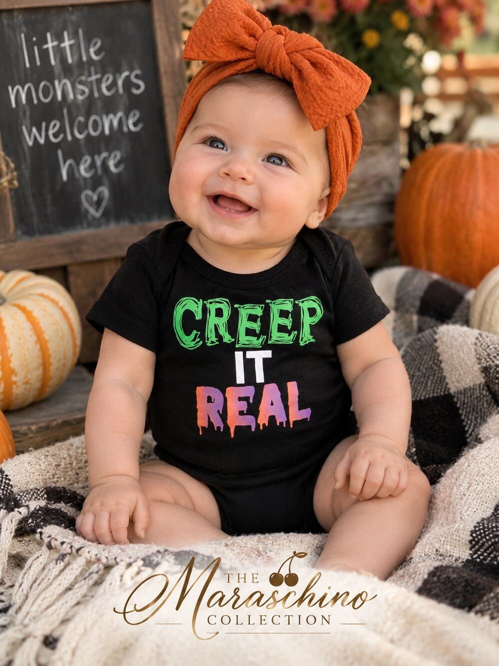 Baby Halloween Bodysuit Newborn Creep It Real Spooky Cute Black NWT